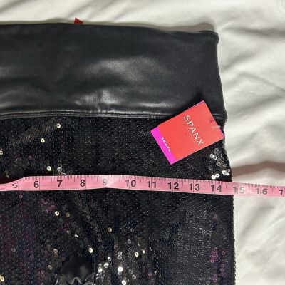 NWT $158 Spanx Sequin Faux Leather Leggings In BlackM